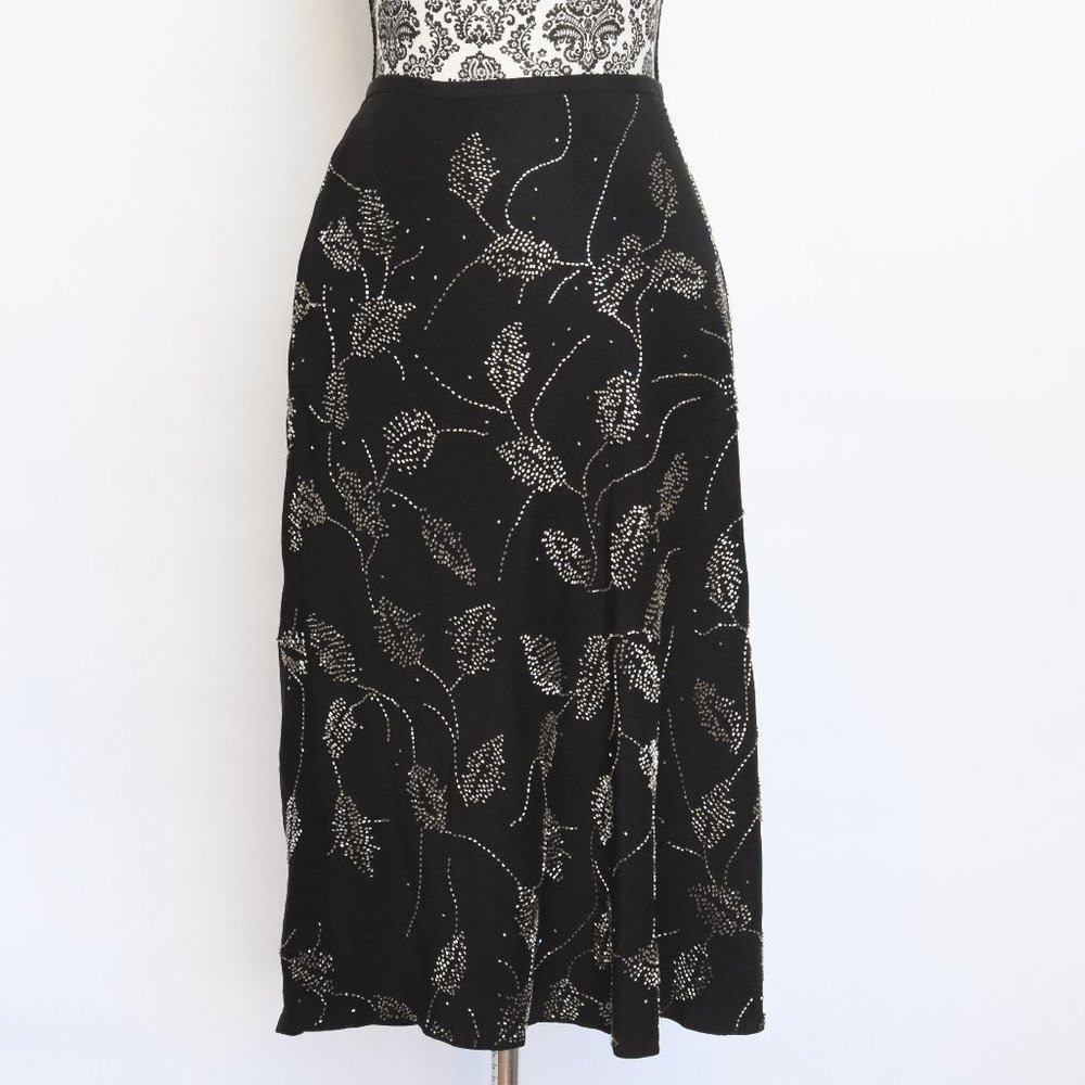 Marc Jacobs  *NWT* $595 Black Beaded Silk Skirt,  Silver Beads in Leaf Design 4